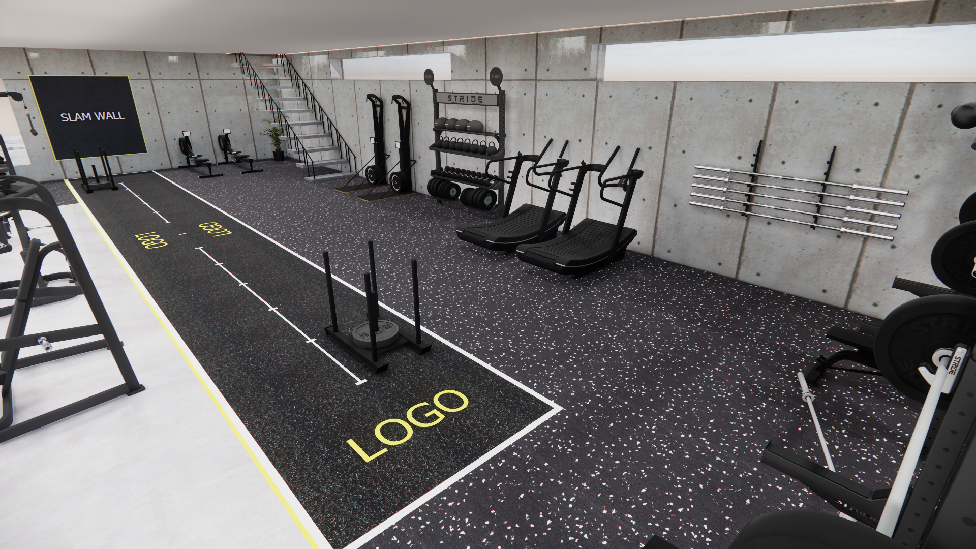 Render van de functional en Hyrox zone in Sportsclub Loppem