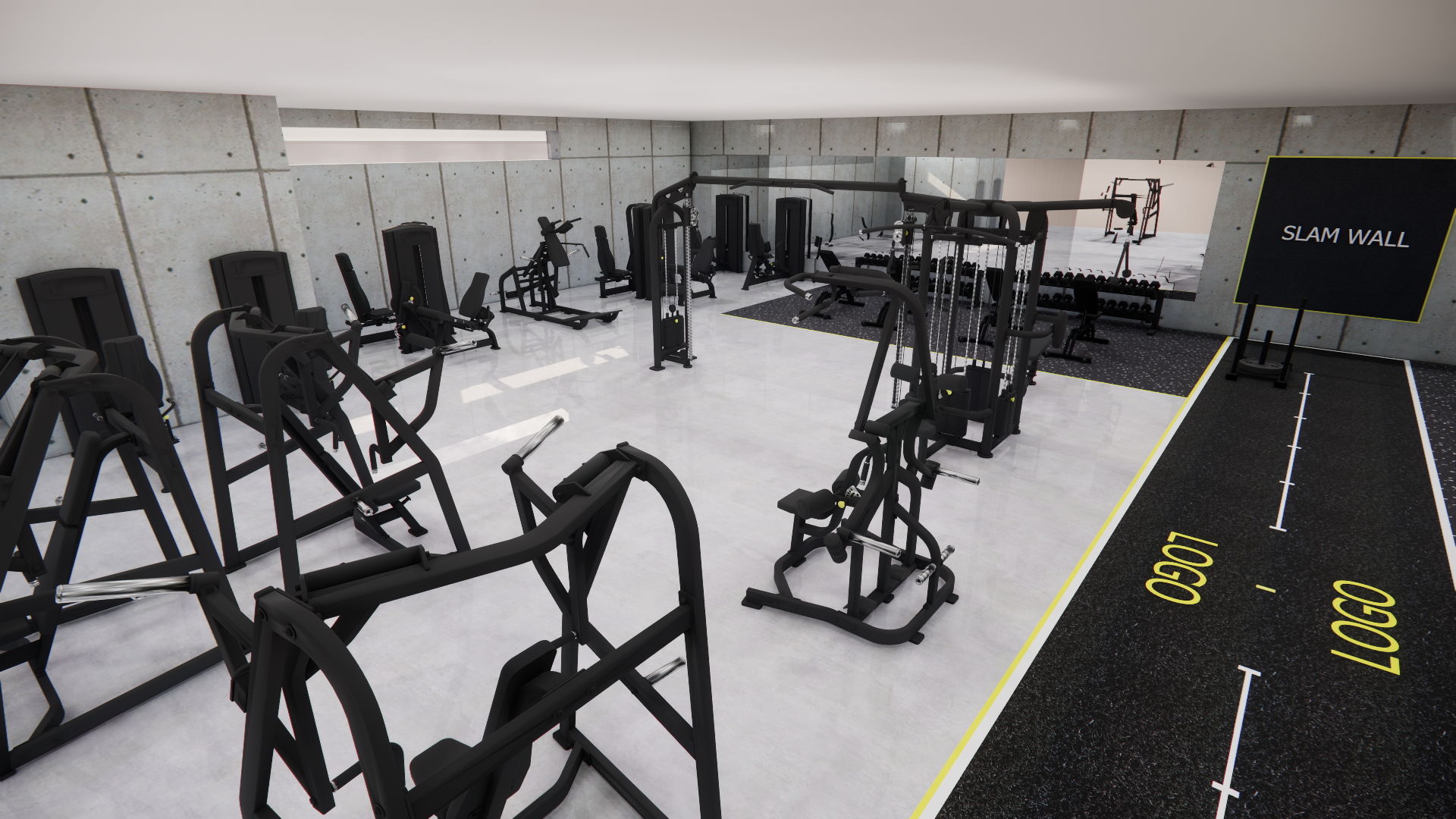 Render van de machine- en krachtzone in Sportsclub Loppem
